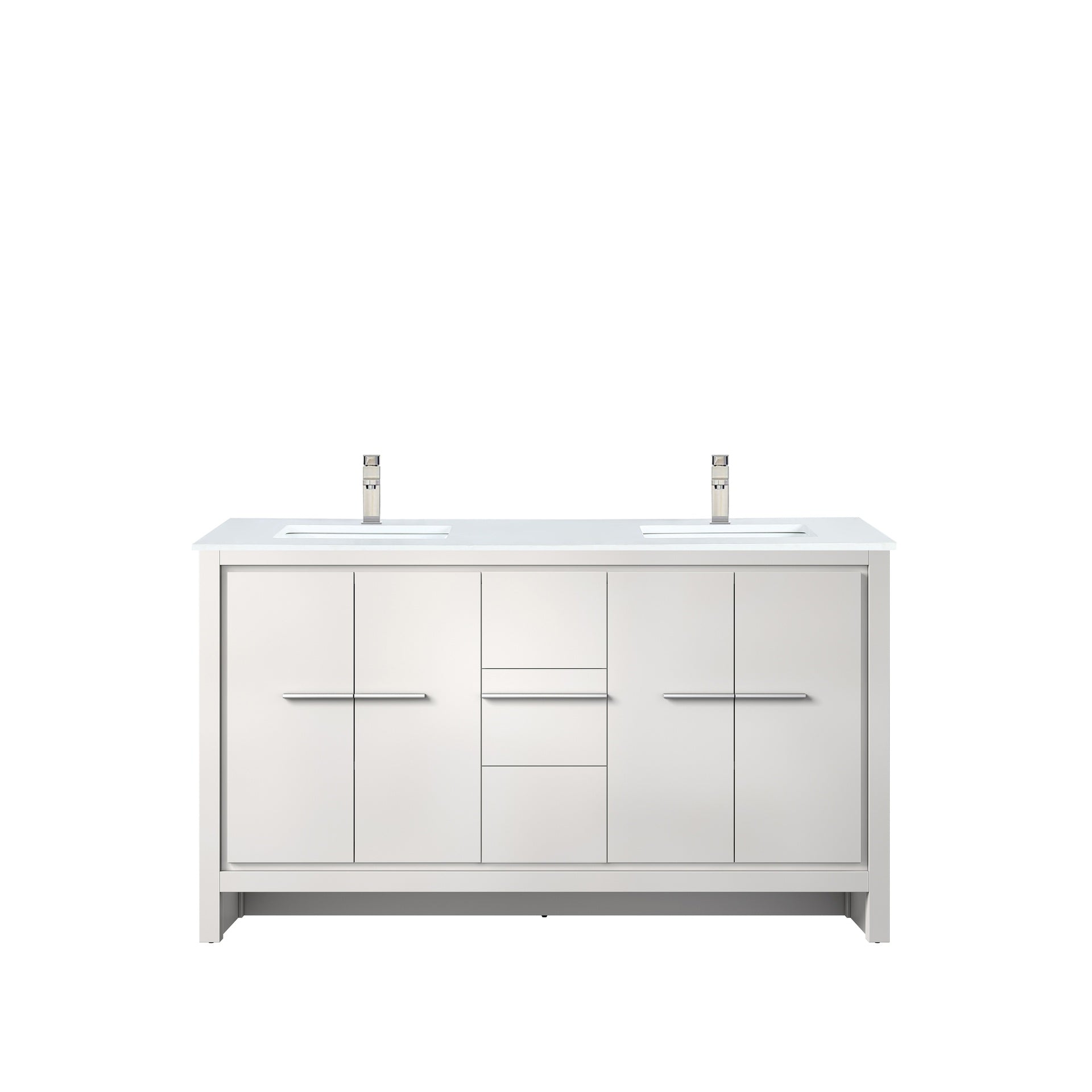 White Double Bath Vanity 60 in. W x 20 in. D, Cultured Marble Top and Brushed Nickel Faucet Set