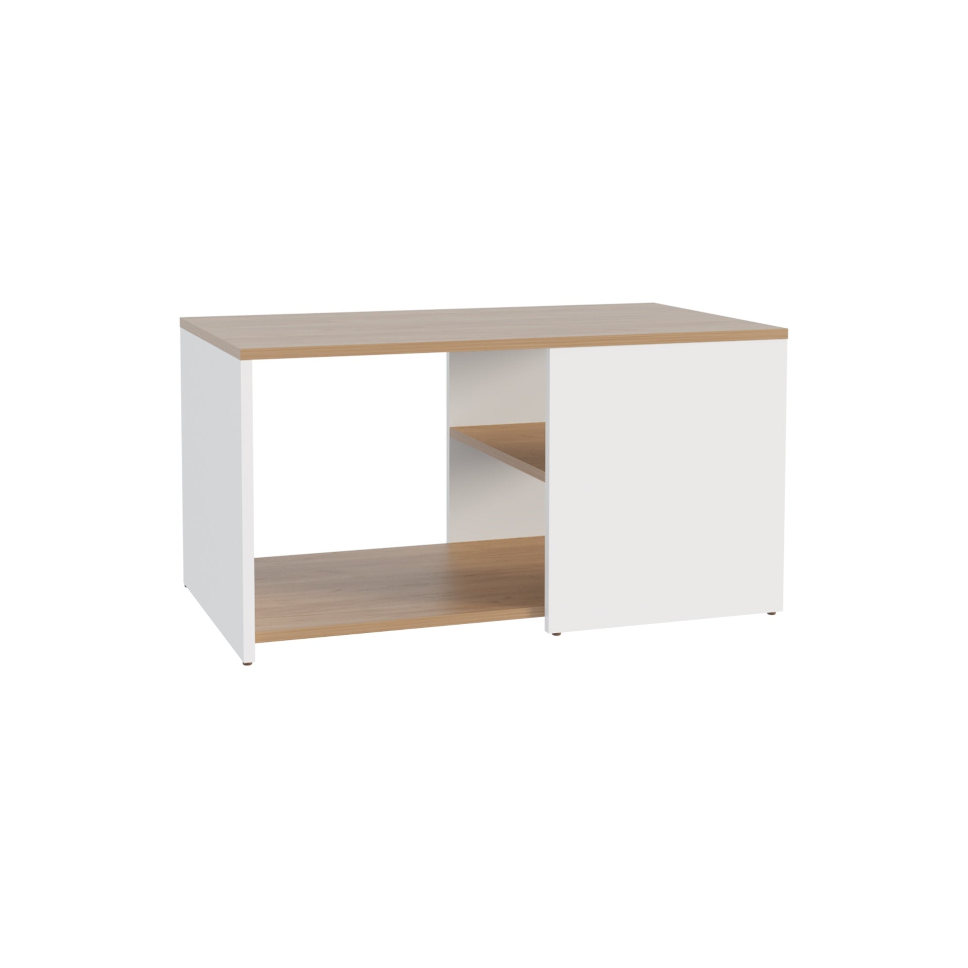 Adele 31" Wide Coffee Table with Three Shelves White - Natural Oak