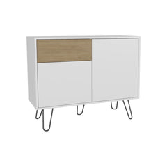 Tori 39" Wide Console Table With Two Cabinets, One Drawer and Four Shelves, White - Natural Oak