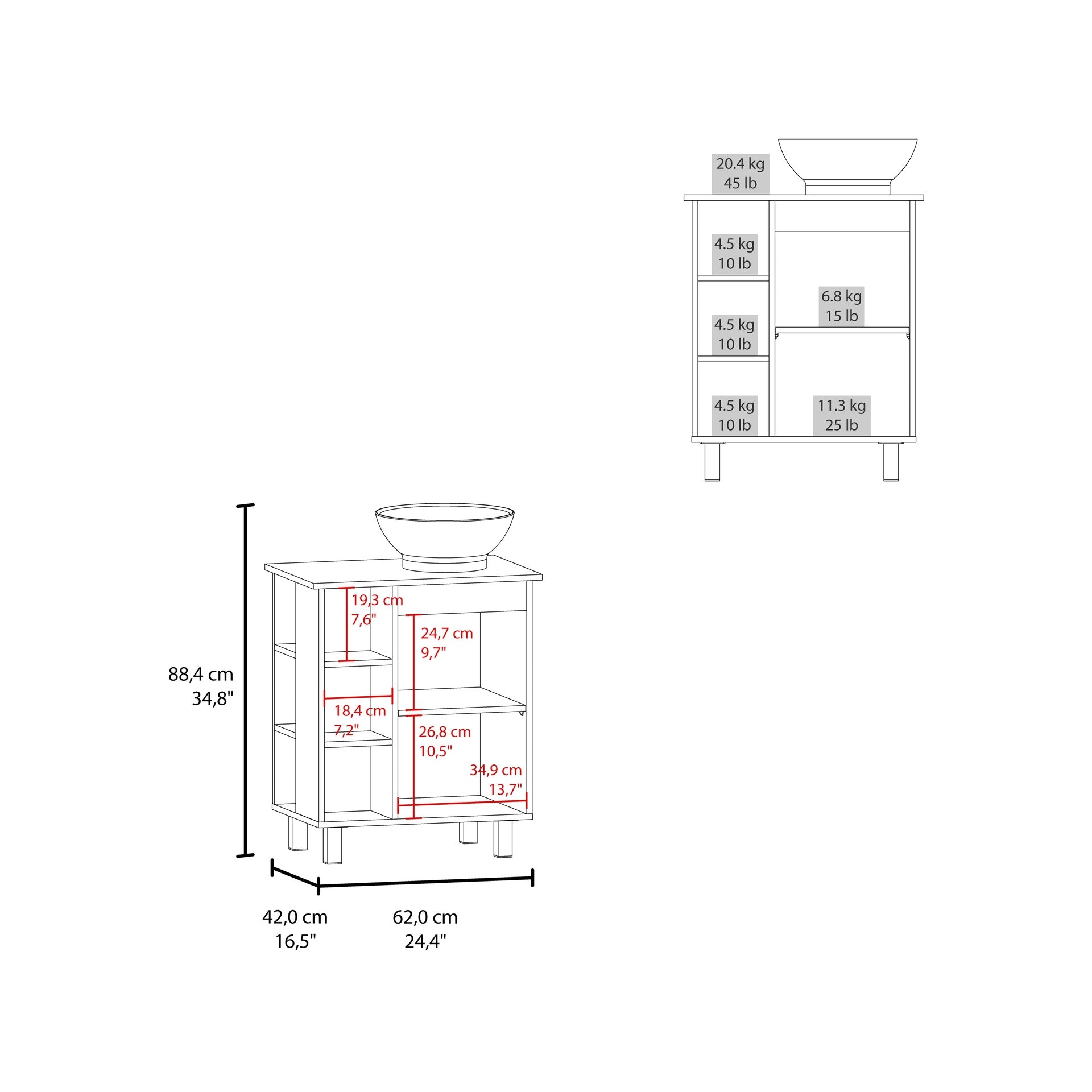 Allegra Vessel Sink Vanity With One Door Storage And Open Shelves, Freestanding Bathroom Cabinet, Black