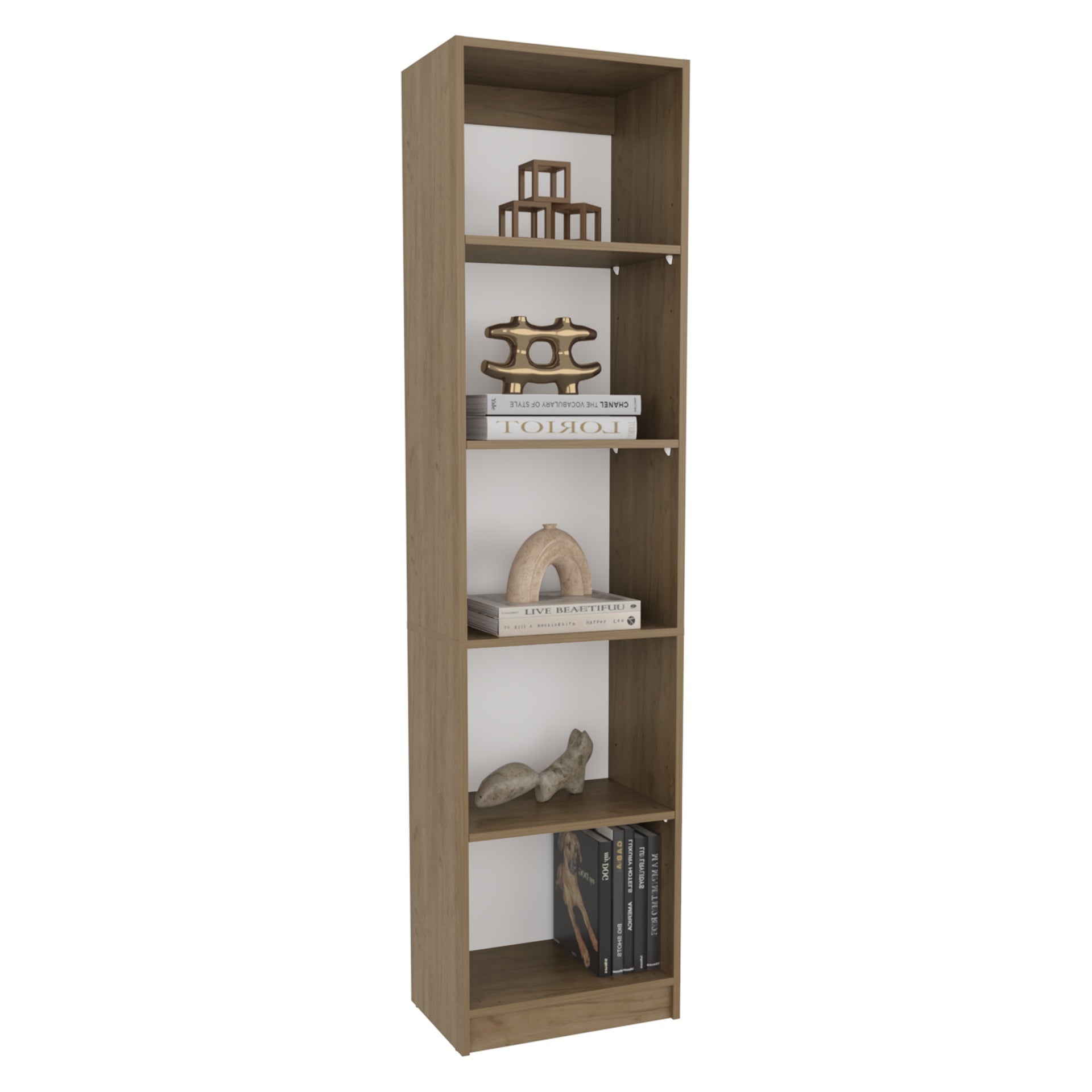 Home Slim Design Bookcase With 5-Tier Shelves, Natural Oak