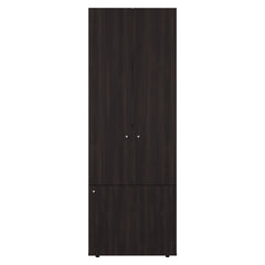 Home 3 Door Closet System with Hanging Rod for clothes and interior Shelves, Manufactured Wood Freestanding Bedroom Storage, Utility Room or Laundry Room Furniture, Stained Walnut