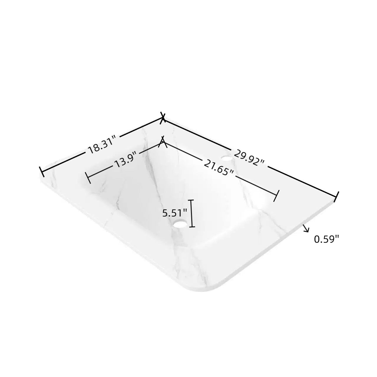30" Carrara White Sintered Stone Hot-bent Integrated Basin ONLY, NO Cabinet, NO Faucet and Drain, Suitable for NOOR