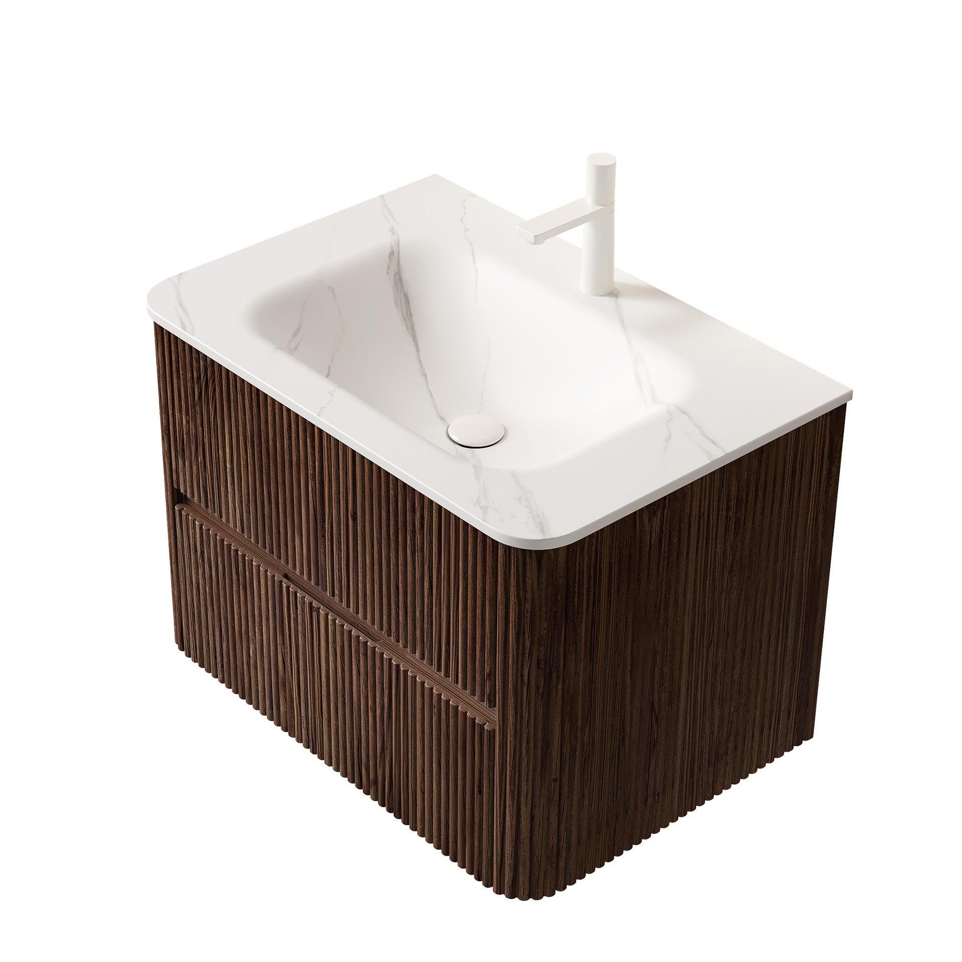 30" Carrara White Sintered Stone Hot-bent Integrated Basin ONLY, NO Cabinet, NO Faucet and Drain, Suitable for NOOR