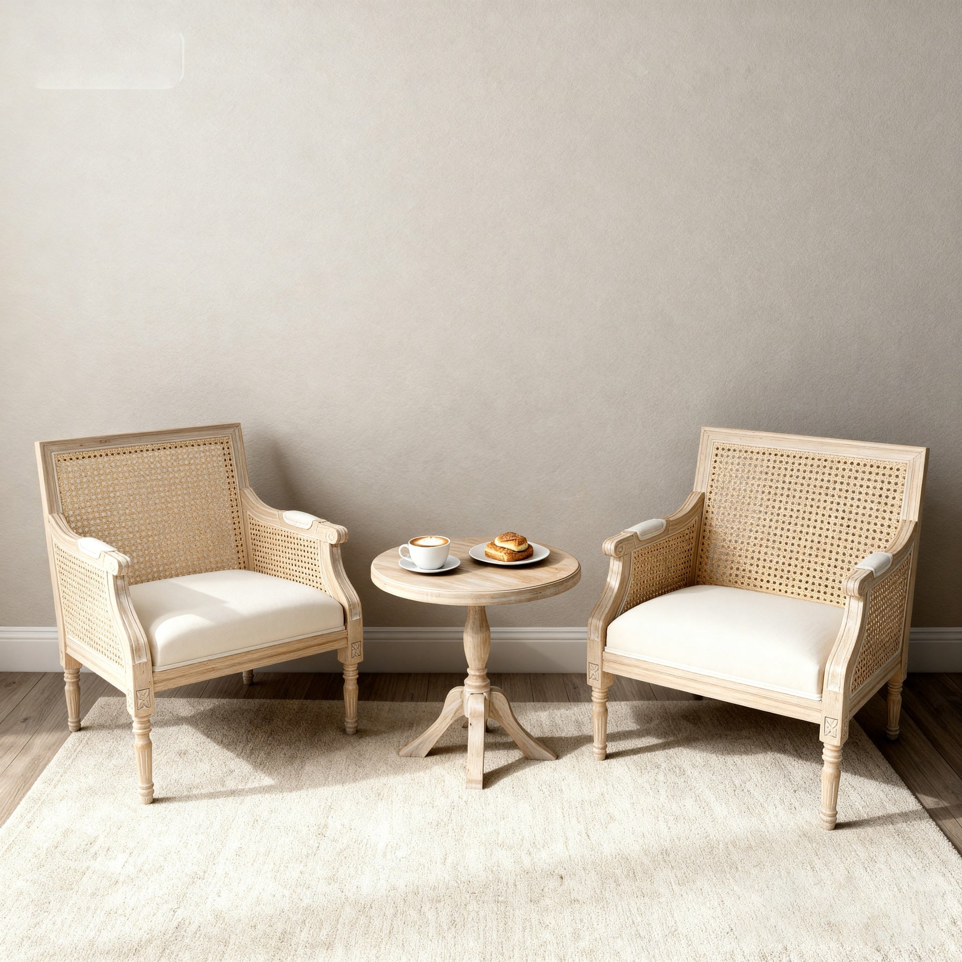French Accent Chair, Armchair with Upholstered, Reading Chair with Vintage Rattan Hollow Out, for Living Rooms, Bedrooms, Farmhouses, Balconies (Beige),Single