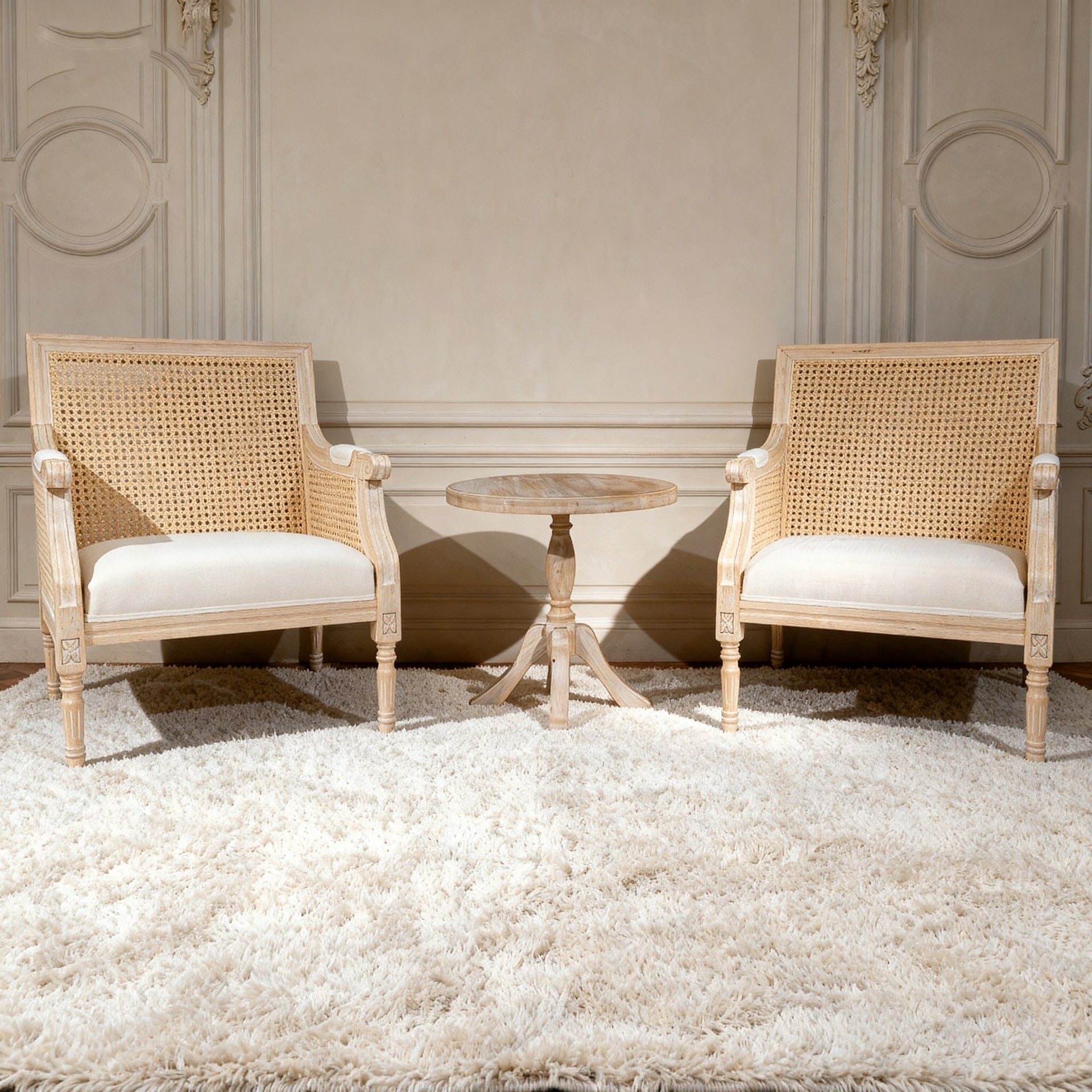 French Accent Chair, Armchair with Upholstered, Reading Chair with Vintage Rattan Hollow Out, for Living Rooms, Bedrooms, Farmhouses, Balconies (Beige),Single