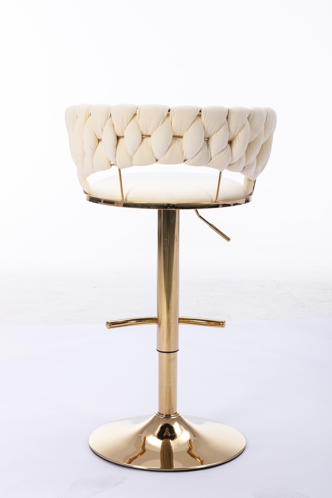 Set of 2  Bar Stools,with Chrome Footrest and Base Swivel Height Adjustable Mechanical Lifting Velvet + Golden Leg Simple Bar Stool-Cream