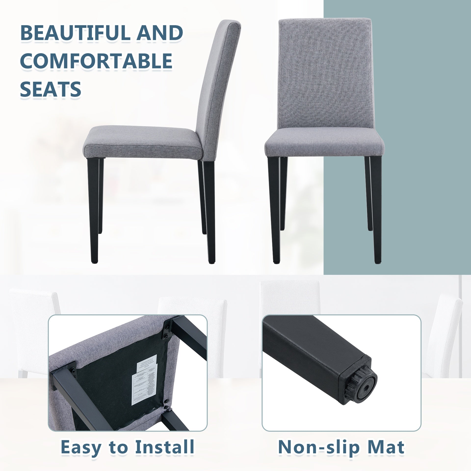 Two Light Gray Linen-Cotton dining chairs, simple and versatile, comfortable and accompanied. Exquisite and versatile dining chairs unlock a comfortable new experience.(Set of 2)