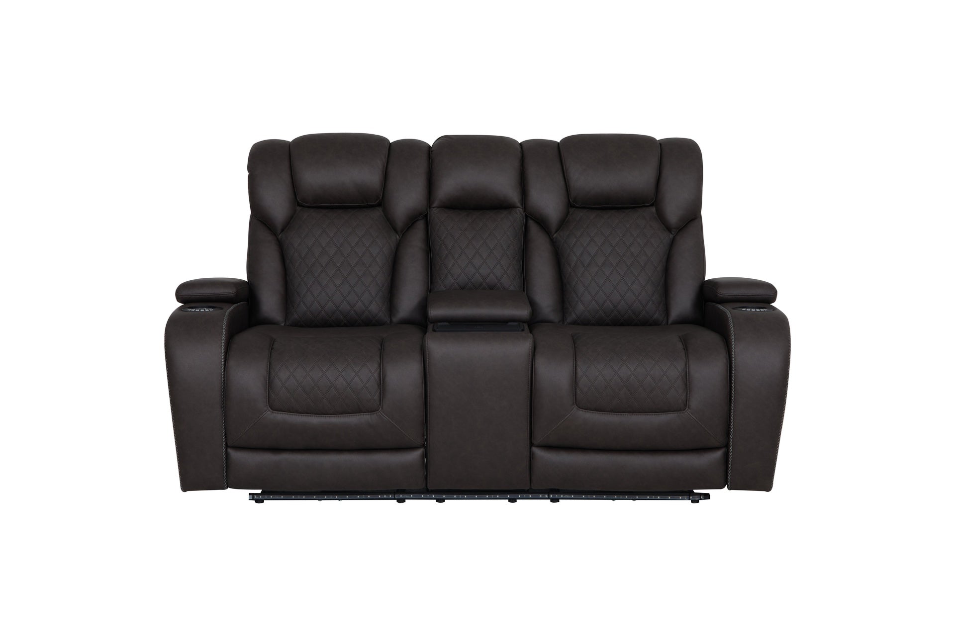 Wendell Dark Gray Microfiber Power Motion Loveseat w/Console, Wireless Charger, Storage, USB & LED
