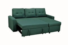 Convertible L-Shaped Sectional Sleeper Sofa Bed, Stylish Apartment Furniture, Saving Pull Out Couch for Small Spaces and Living Rooms, Bluenish Green