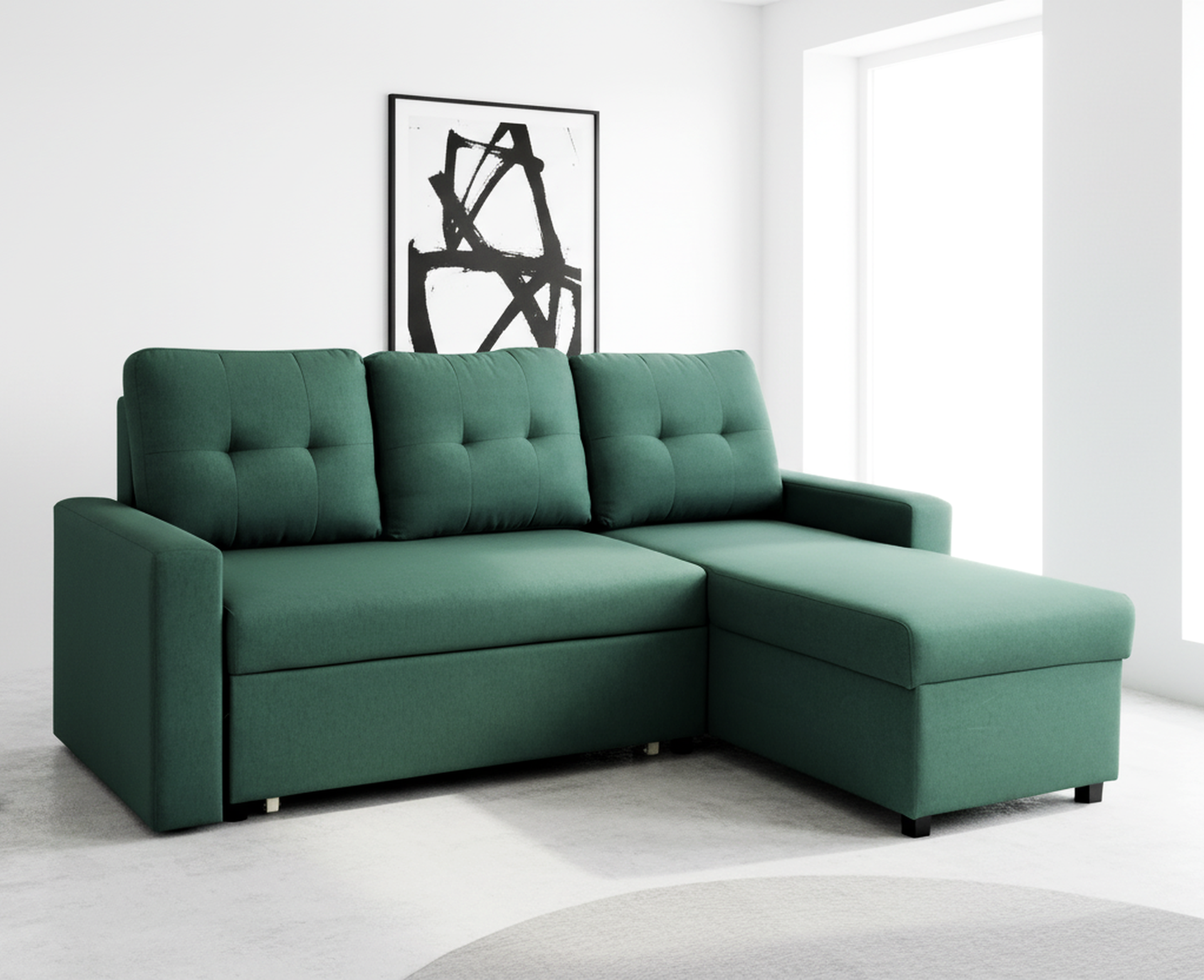 Convertible L-Shaped Sectional Sleeper Sofa Bed, Stylish Apartment Furniture, Saving Pull Out Couch for Small Spaces and Living Rooms, Bluenish Green