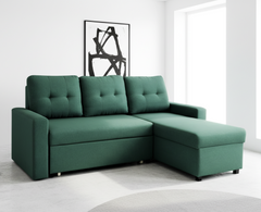Convertible L-Shaped Sectional Sleeper Sofa Bed, Stylish Apartment Furniture, Saving Pull Out Couch for Small Spaces and Living Rooms, Bluenish Green