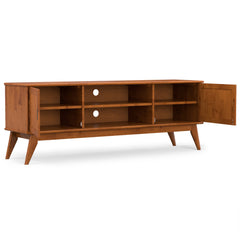 Draper 72 inch Wide Solid Wood Mid Century TV Stand in Teak Brown For TVs up to 80 inches