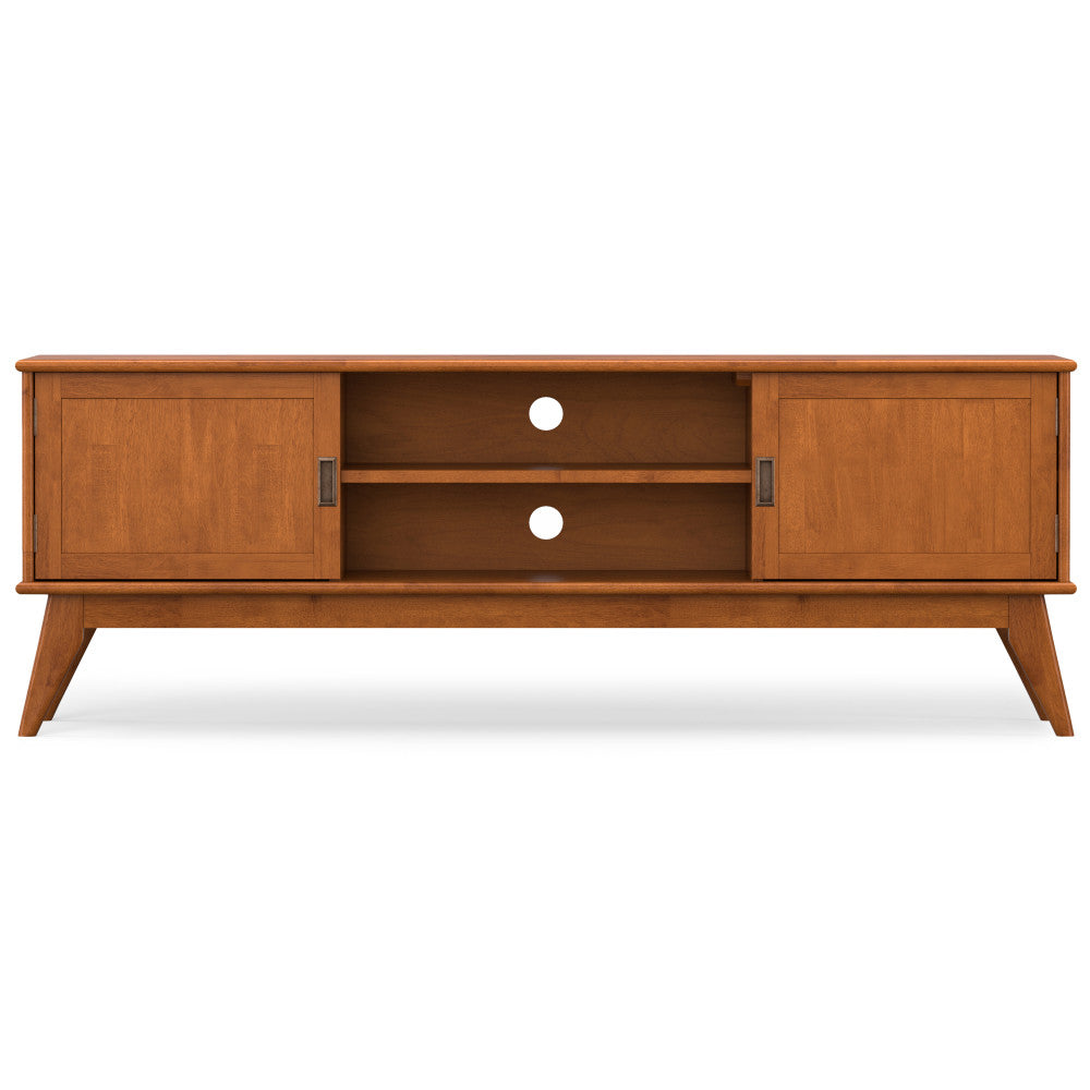 Draper 72 inch Wide Solid Wood Mid Century TV Stand in Teak Brown For TVs up to 80 inches