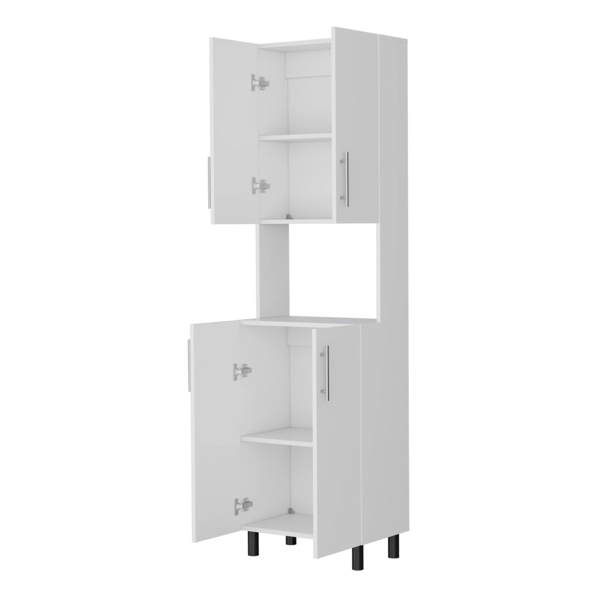 White Double Cabinet Kitchen Pantry with Open Storage