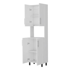 White Double Cabinet Kitchen Pantry with Open Storage