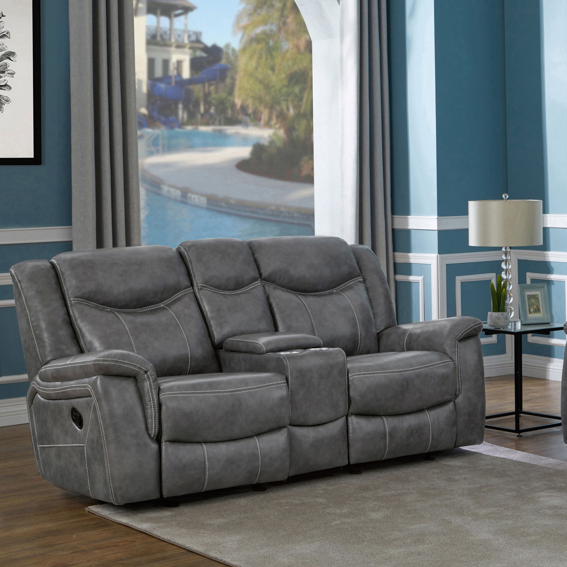 Carmen Cool Grey Motion Loveseat with Storage
