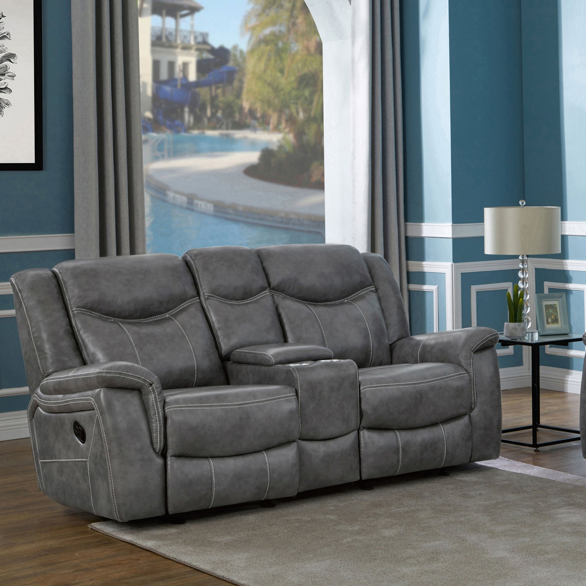 Carmen Cool Grey Motion Loveseat with Storage