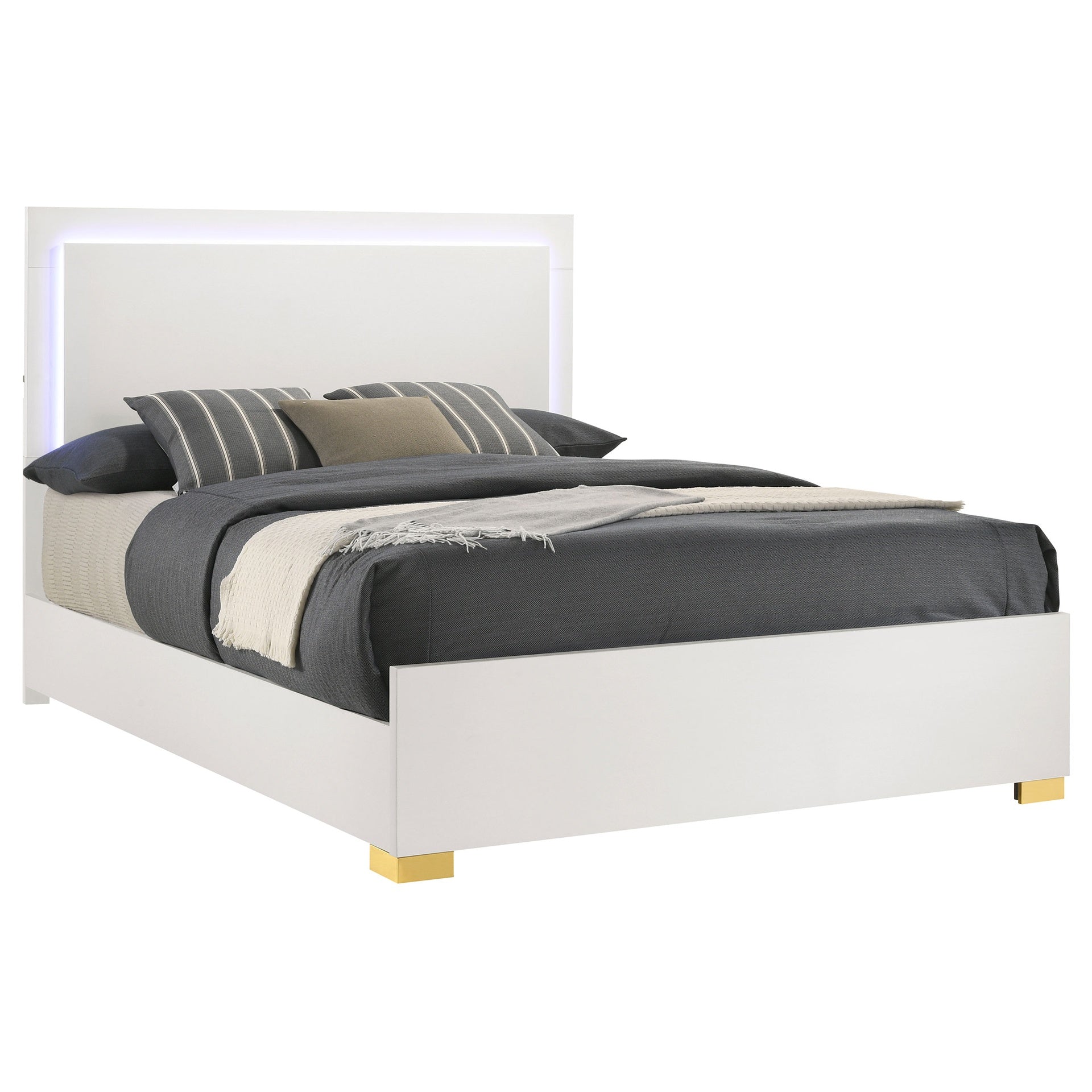 Jeremiah White Wood Eastern King LED Panel Bed