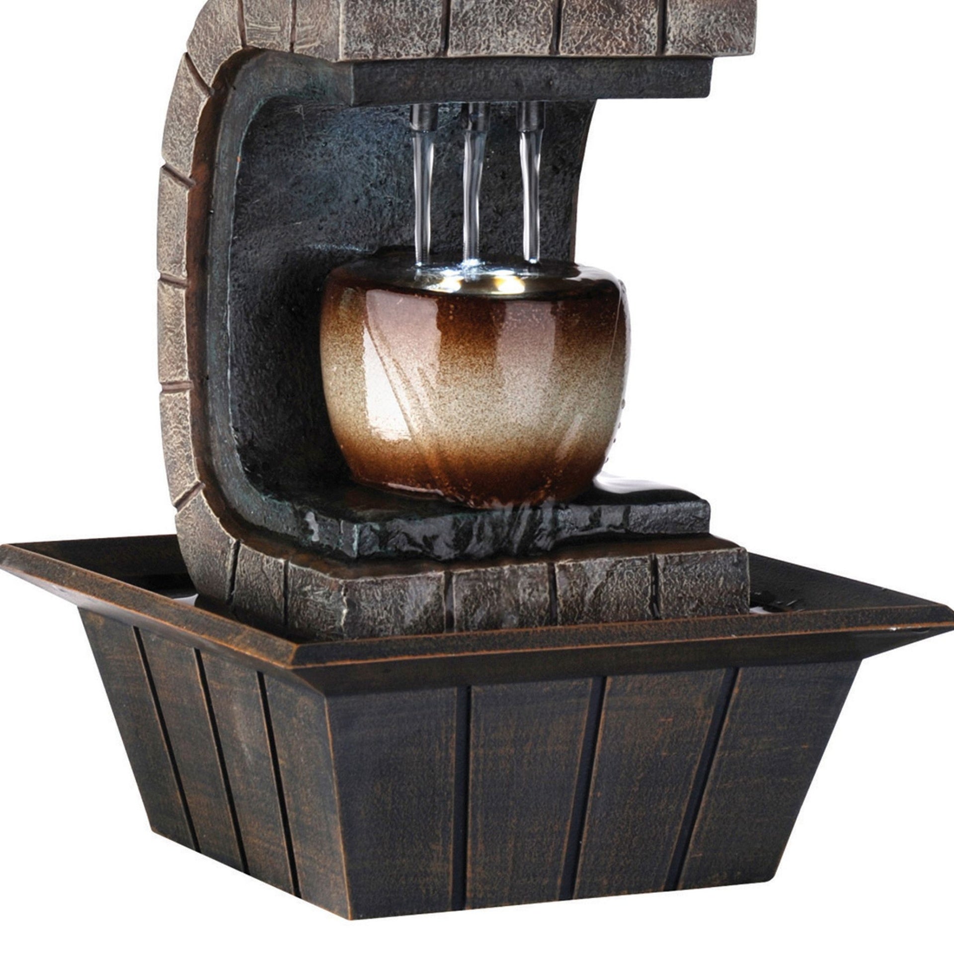 9.75" Tall Indoor Meditation Fountain with LED Light, Well Design