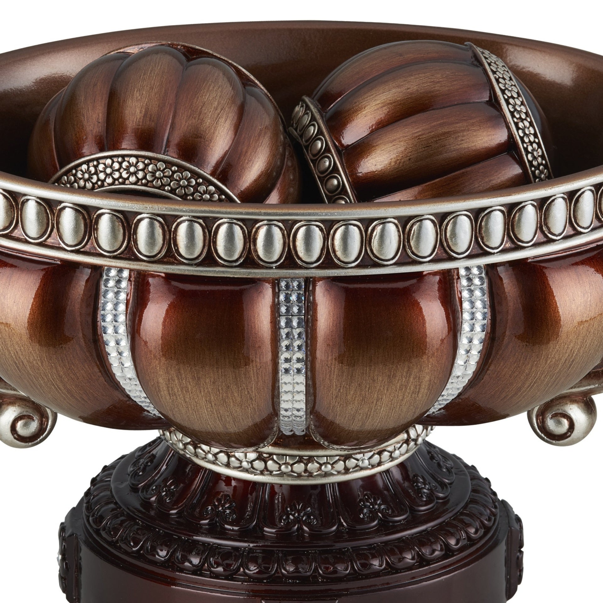 8.75" Tall" Delicata" Footed Decorative Bowl, Bronze with Silver Accents