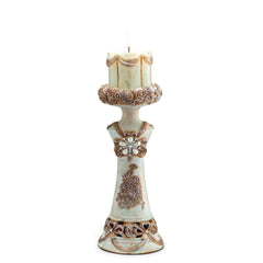 11.75" and 15.5" Polyresin Candleholder, Vintage Rose Design (Set of 2)
