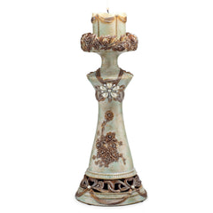 11.75" and 15.5" Polyresin Candleholder, Vintage Rose Design (Set of 2)