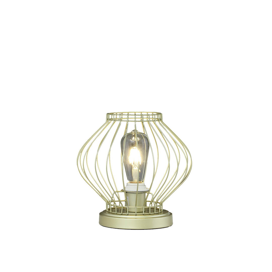 9.5" In Industrial Farm Cage Satin Matte Gold Uplight Metal Table Lamp