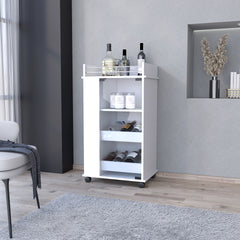 Lusk Bar Cart with 2-Bottle Holder Shelf, Glass Door and Casters