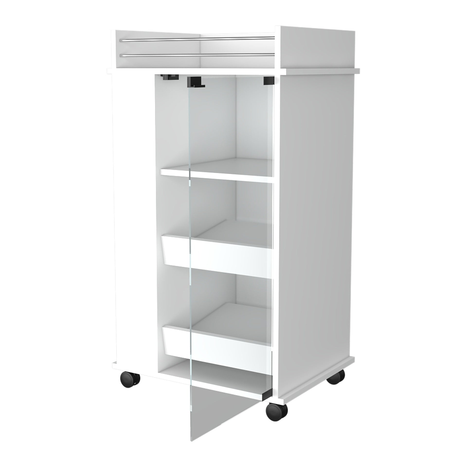 Lusk Bar Cart with 2-Bottle Holder Shelf, Glass Door and Casters
