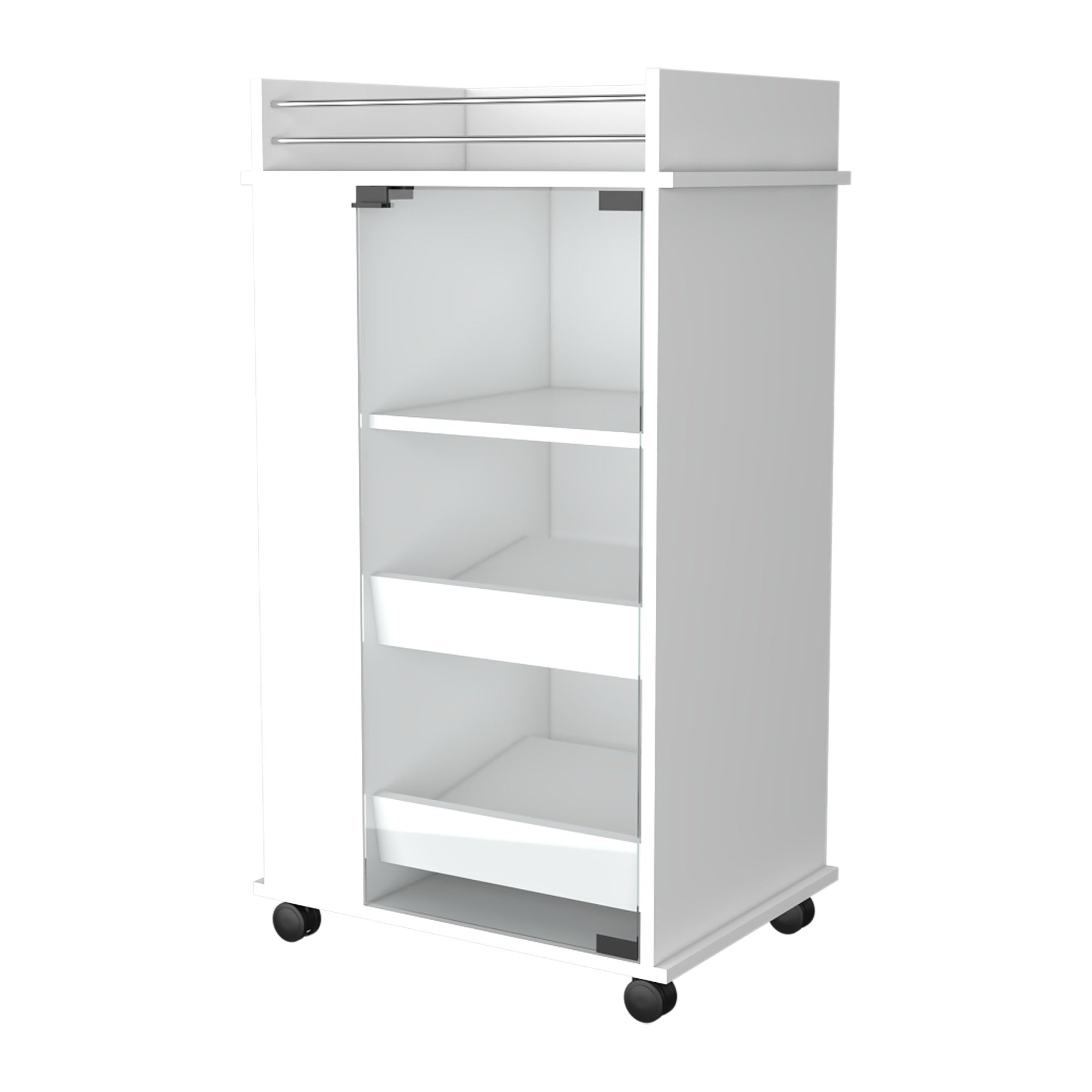 Lusk Bar Cart with 2-Bottle Holder Shelf, Glass Door and Casters