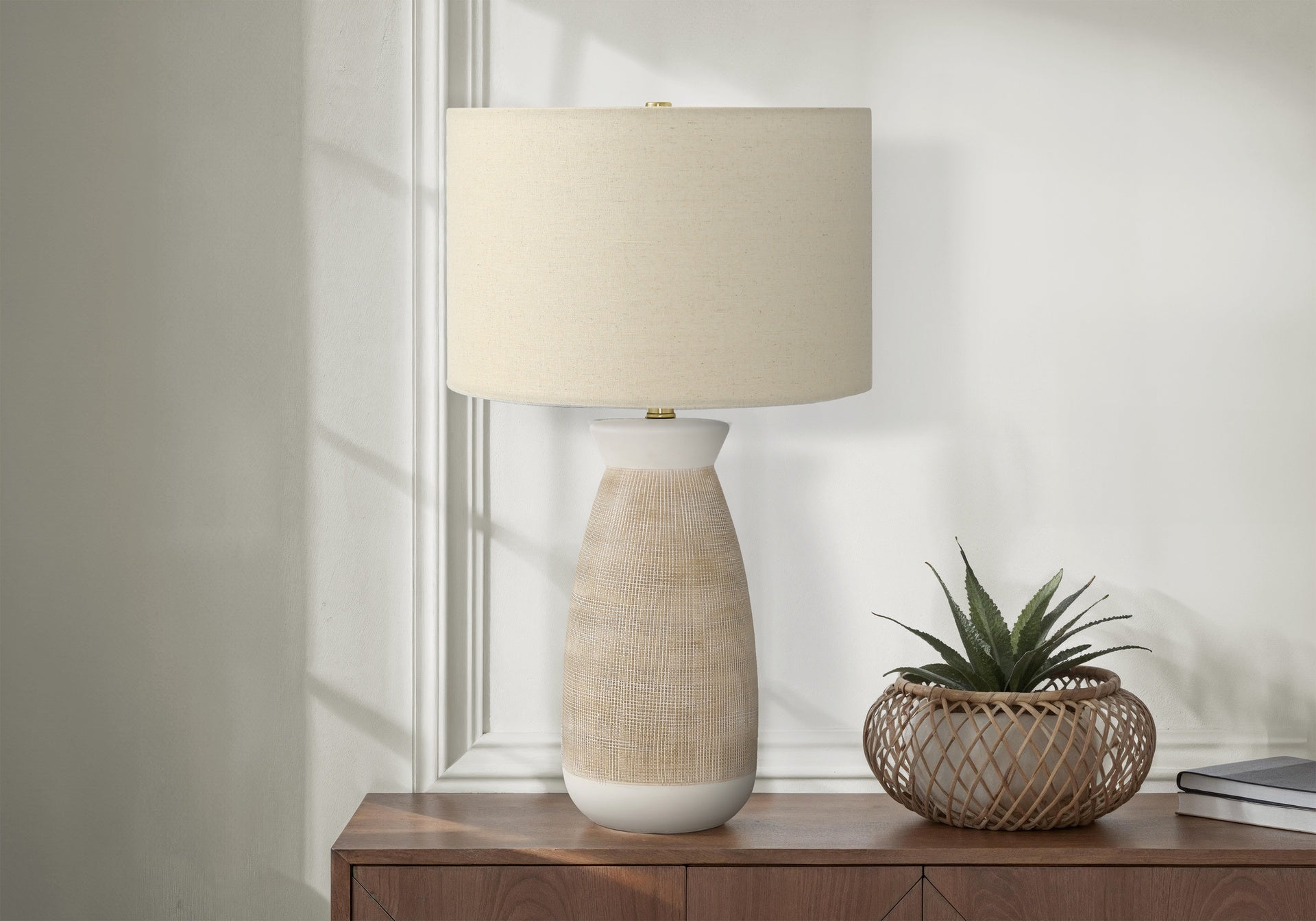 Lighting, 27"h, Table Lamp, Cream Ceramic, Beige Shade, Contemporary
