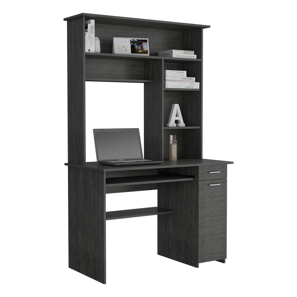 Compu Hutch Desk, Keyboard Tray, Door Panel For CPU, Multiple Shelves, One Drawer, Smokey Oak