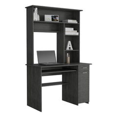 Compu Hutch Desk, Keyboard Tray, Door Panel For CPU, Multiple Shelves, One Drawer, Smokey Oak