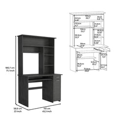 Compu Hutch Desk, Keyboard Tray, Door Panel For CPU, Multiple Shelves, One Drawer, Smokey Oak