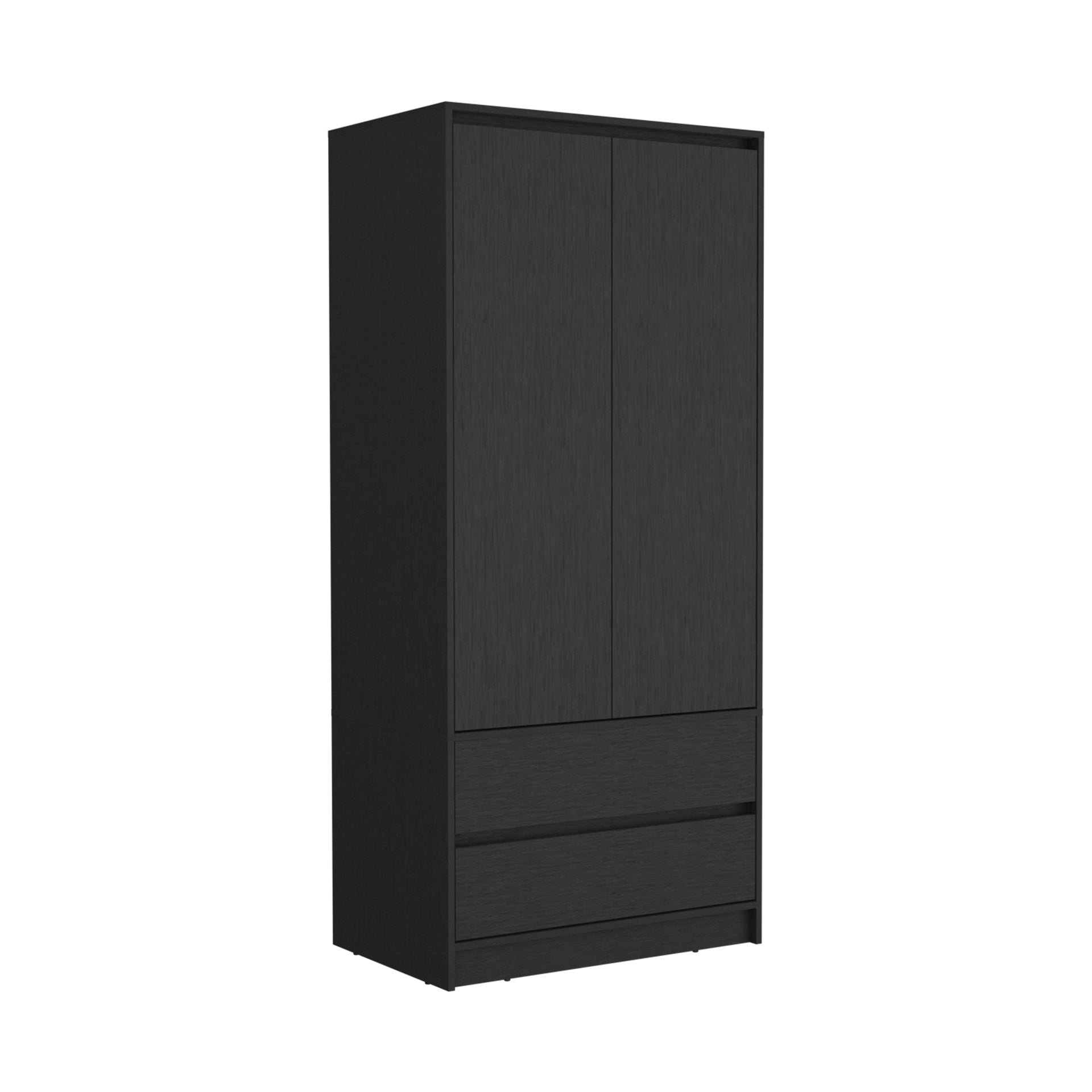Armoire, Wardrobe Closet with Two Drawers, Hanging Rod, Black