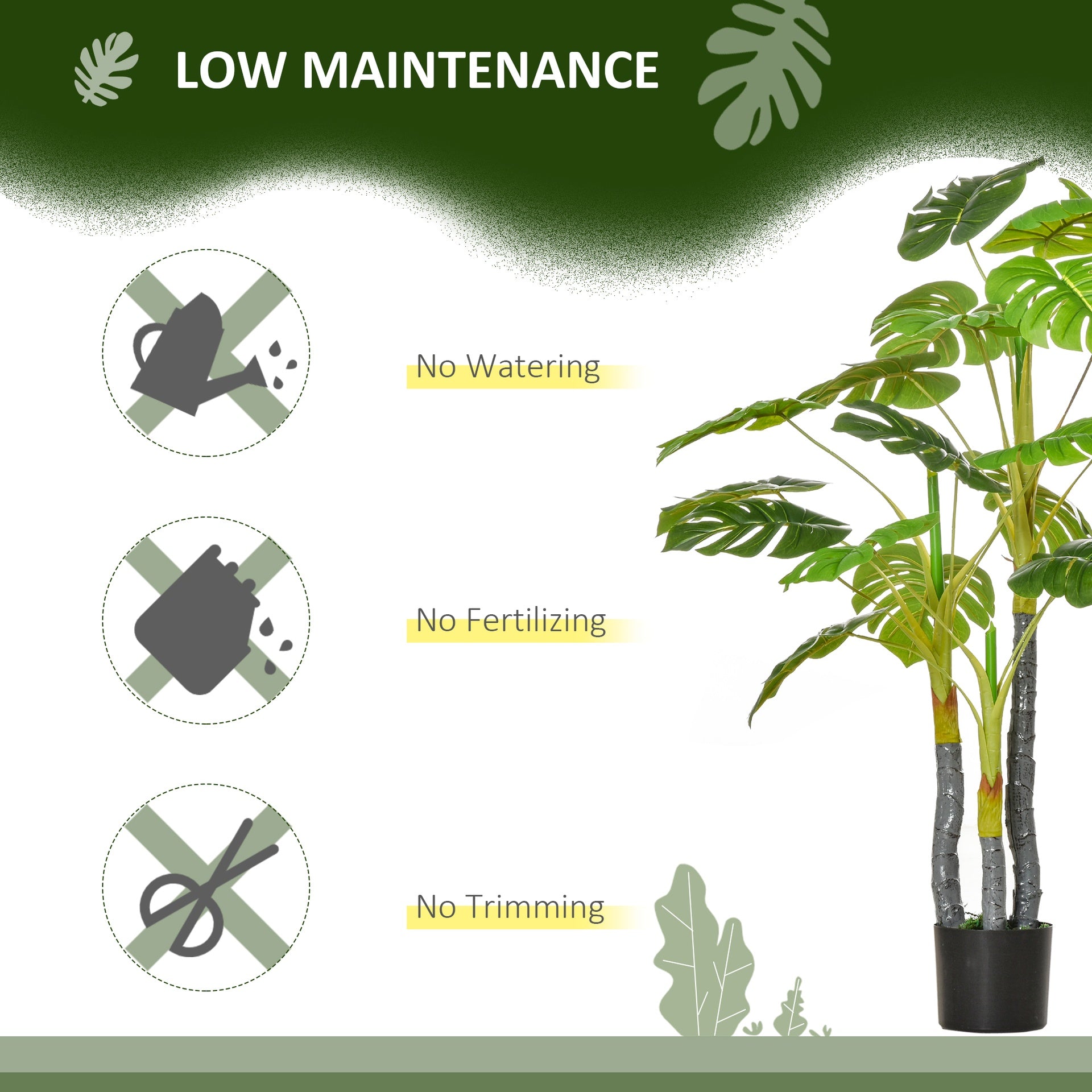 HOMCOM 4FT Artificial Monstera Tree, Faux Decorative Plant in Nursery Pot for Indoor or Outdoor Décor