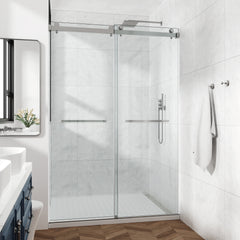 54*76" Frameless Double Sliding Shower Door, Double Shower Door, 3/8″ (10mm) SGCC Tempered Glass, Stainless Steel