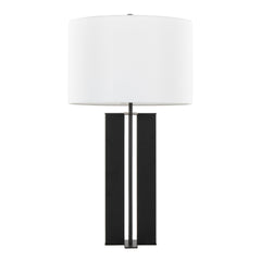 Cosmo 28" Contemporary Metal Table Lamp in Black Metal and White Linen by LumiSource