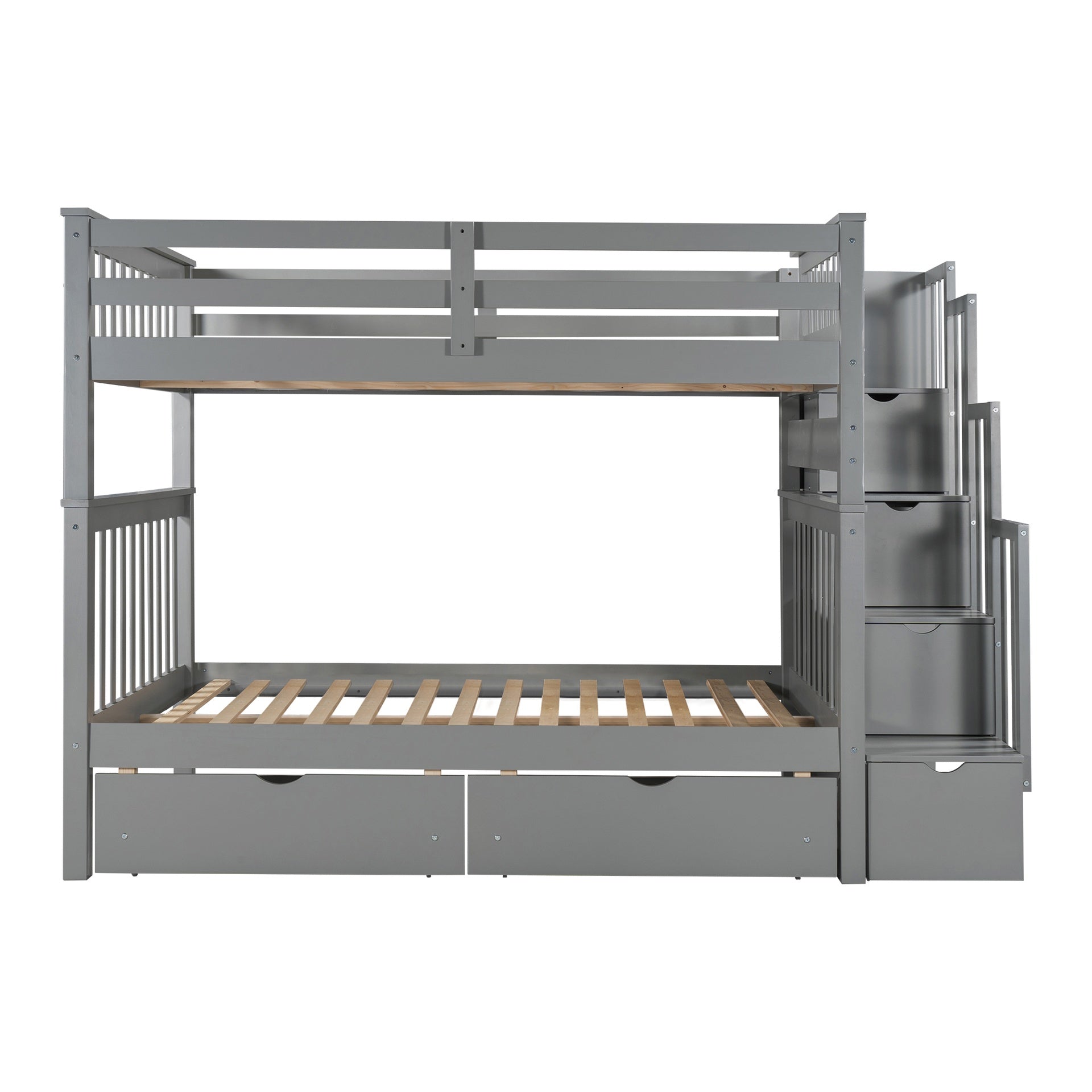 Full Over Full Bunk Bed with Shelves and 6 Storage Drawers, Gray(Old SKU:LT000046AAE)
