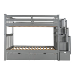 Full Over Full Bunk Bed with Shelves and 6 Storage Drawers, Gray(Old SKU:LT000046AAE)