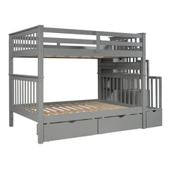 Full Over Full Bunk Bed with Shelves and 6 Storage Drawers, Gray(Old SKU:LT000046AAE)