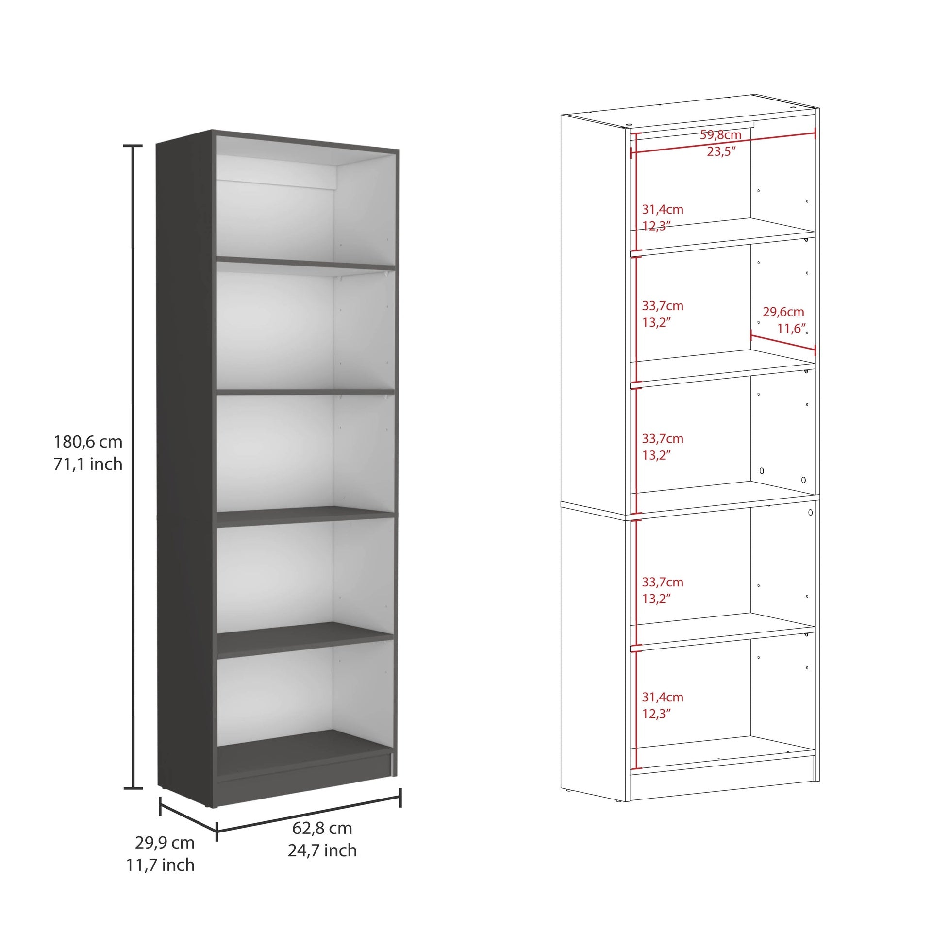 Home 4 Shelves Bookcase with Multi-Tiered Storage -Matt Gray / White -Office