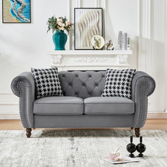 67"Chesterfield ‌velvet upholstery fabric Sofa with Roll Armrest & Nailhead,Upholstered Mid Century Modern Couch,2 Seater Couch for Living Room, Office, Apartment, Grey