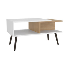 Aranjuez 29" Wide Coffee Table with Three Shelves, Rectangular, Living Room White - Natural Oak