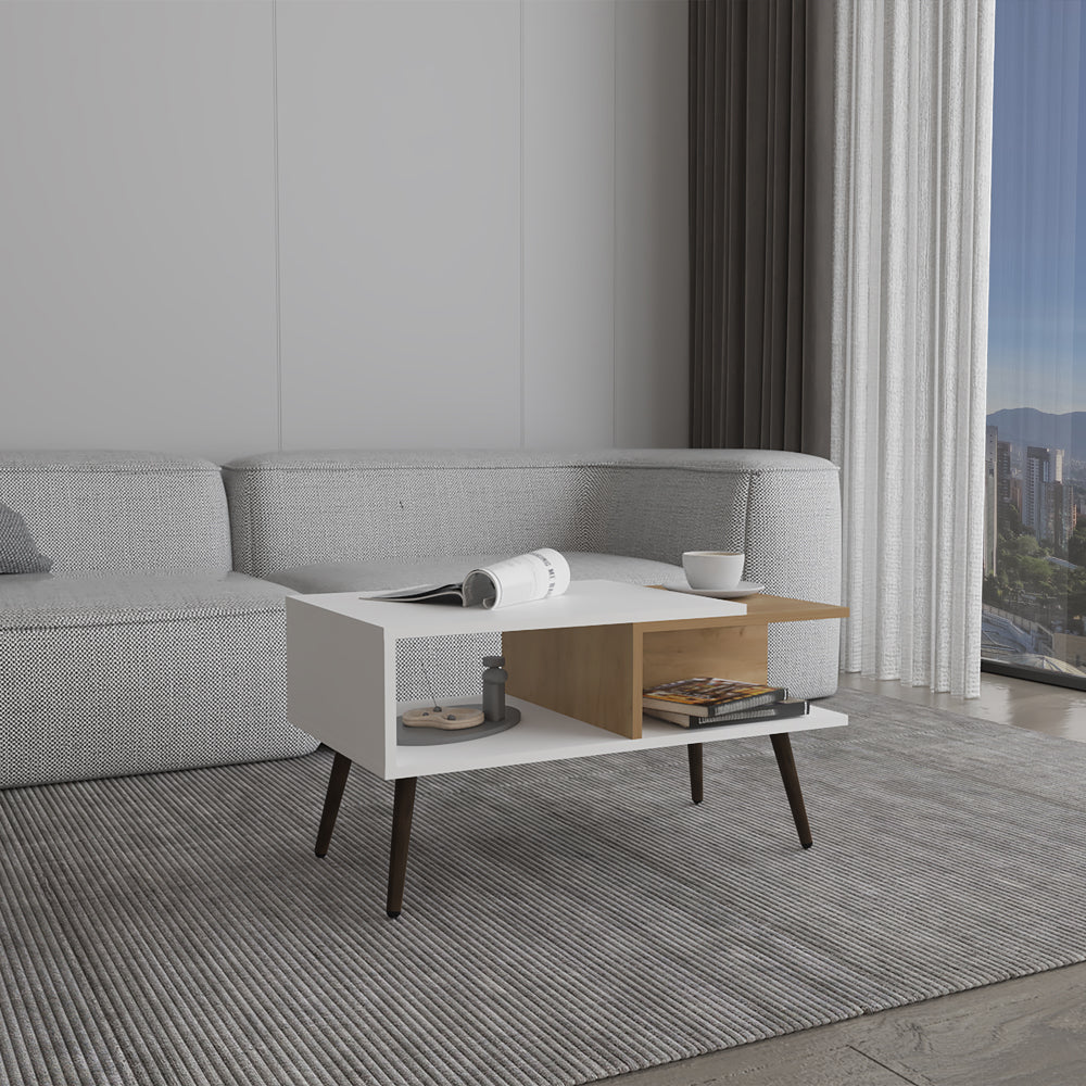 Aranjuez 29" Wide Coffee Table with Three Shelves, Rectangular, Living Room White - Natural Oak