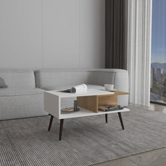 Aranjuez 29" Wide Coffee Table with Three Shelves, Rectangular, Living Room White - Natural Oak
