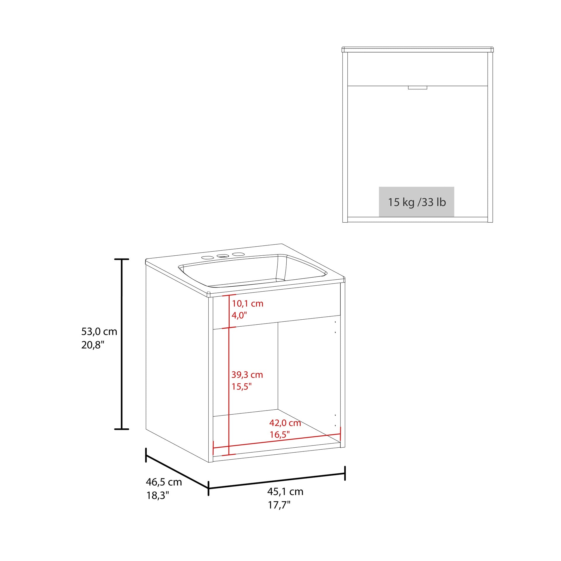 Bathroom Vanity 45 Meka, with Two Drawers and Open Shelf, Black
