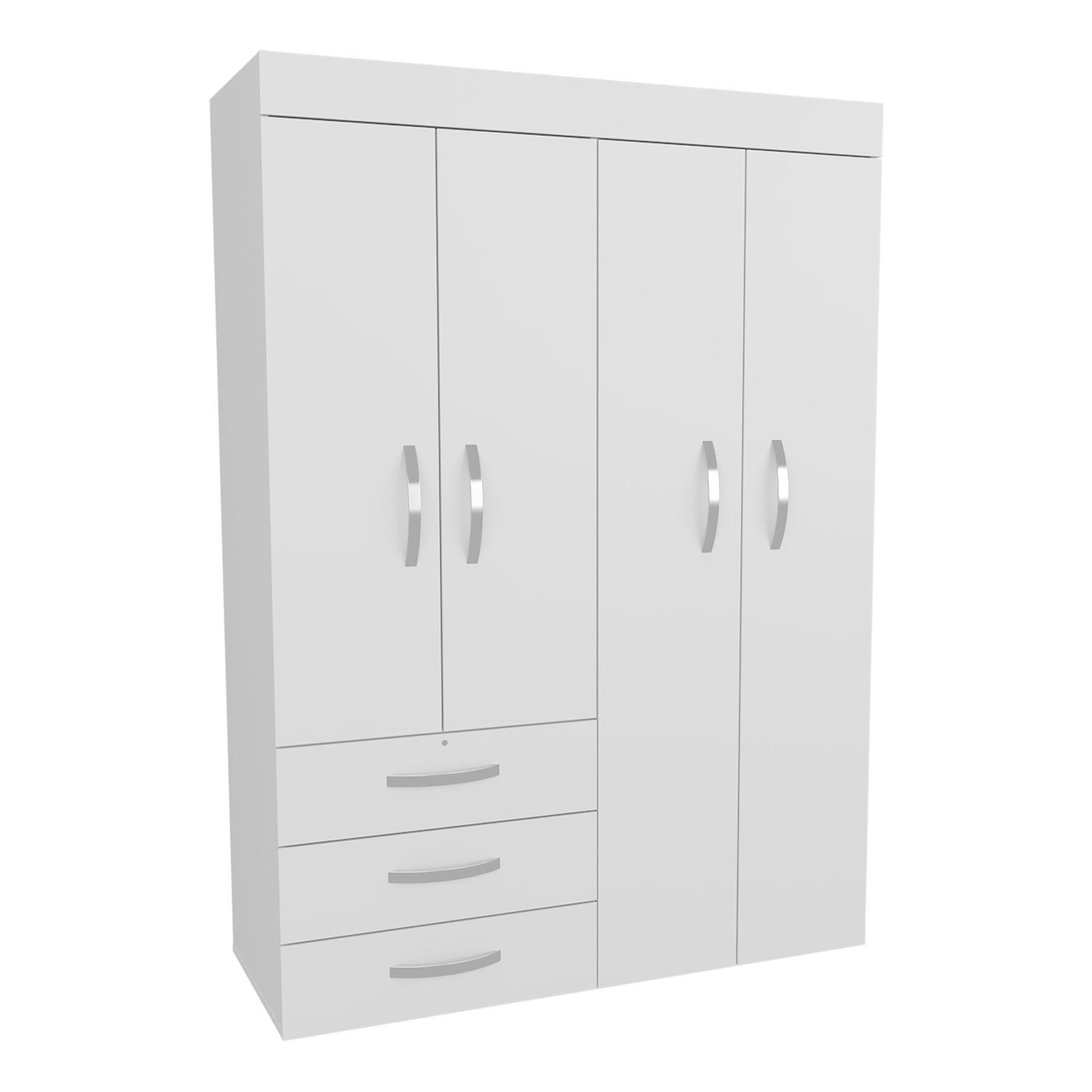 Denver Adjustable Armoire, Rods, Double Door Cabinet, Three Drawers, Two Shelves White