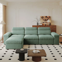 This simple modular sofa is made of down and linen, with a backrest that can be adjusted backward. It is soft and comfortable, has storage space, and is suitable for both living rooms and bedrooms